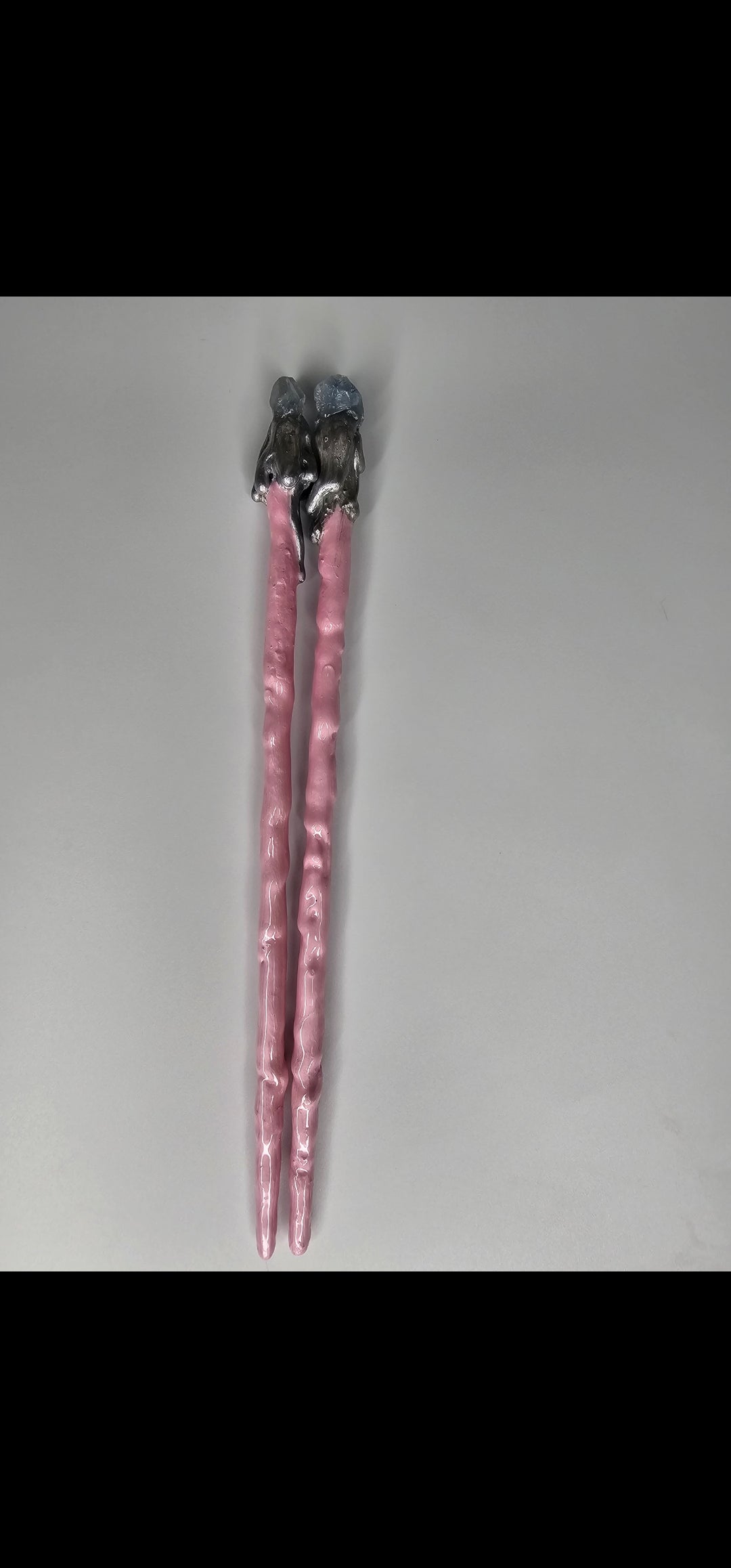 Silver and pink blue calcite hair chopstick