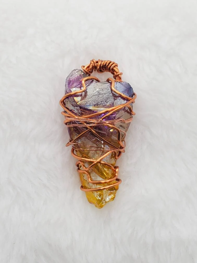 Yellow Purple Aura Quartz Necklace