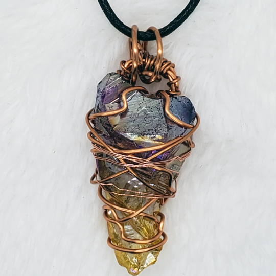 Yellow Purple Aura Quartz Necklace